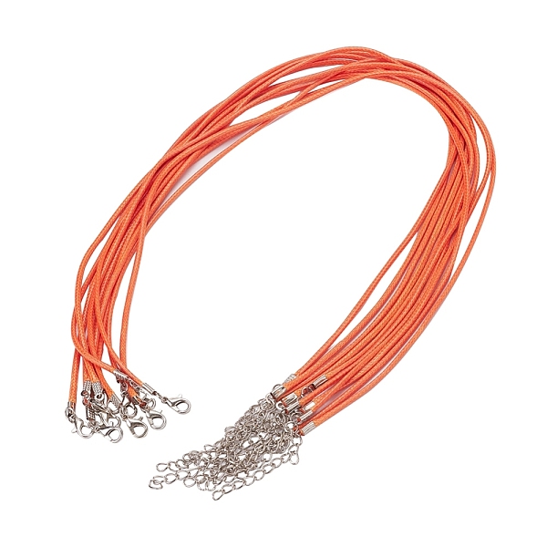 

PandaHall Waxed Cord Necklace Making, with Zinc Alloy Lobster Clasps, Platinum, Orange, 17.8 inch~18 inch(45.5~46cm), 2mm Waxed Cord Orange