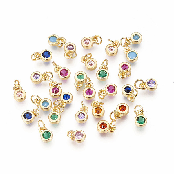 

PandaHall Brass with Single Cubic Zirconia Charms, Single Stone Charms, Flat Round, Golden, Mixed Color, 6.5x4.5x2mm, Hole: 2.5~3mm..., Multicolor