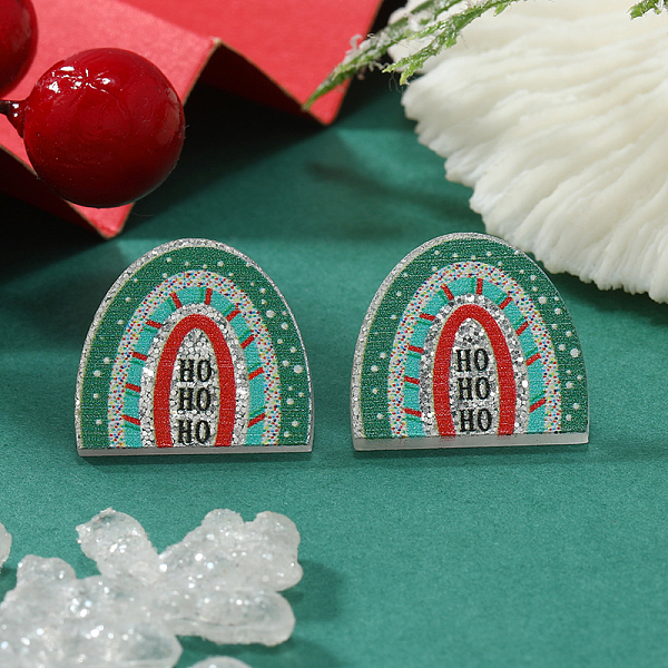 Boucles d'oreilles à tige en acrylique pailleté Hohoho avec pont arc-en-ciel et arbre de Noël