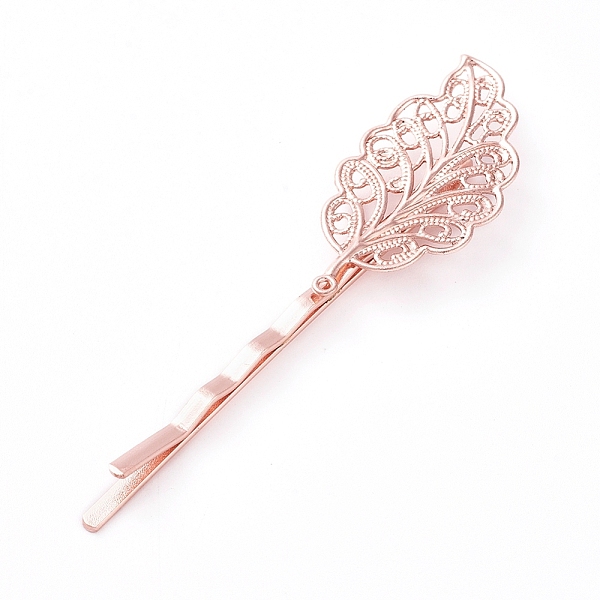 

PandaHall Hair Accessories Iron Hair Bobby Pin Findings, with Brass Filigree Leaf Cabochon Bezel Settings, Long-Lasting Plated, Rose Gold...