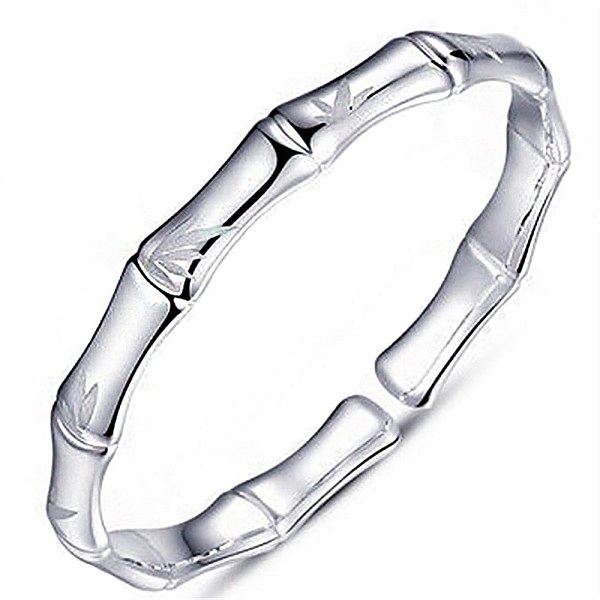 PandaHall Brass Bamboo Joint Cuff Bangles, Platinum Brass
