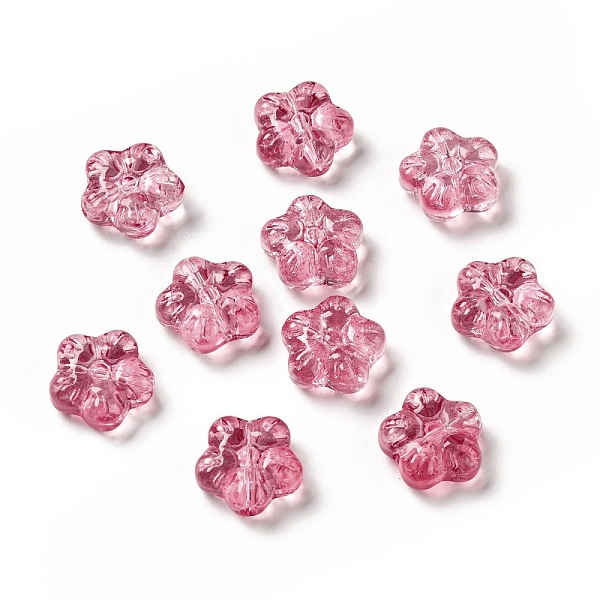 

PandaHall Transparent Glass Beads, Plum Blossom Flower, Crimson, 12.5x13x5.5mm, Hole: 1.2mm Glass Flower Pink