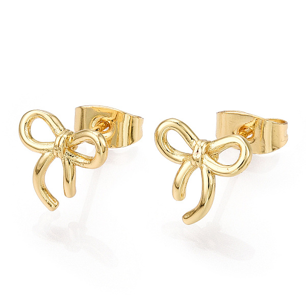 

PandaHall Brass Stud Earrings for Women, Bowknot, Real 18K Gold Plated, 10x10mm Brass Bowknot