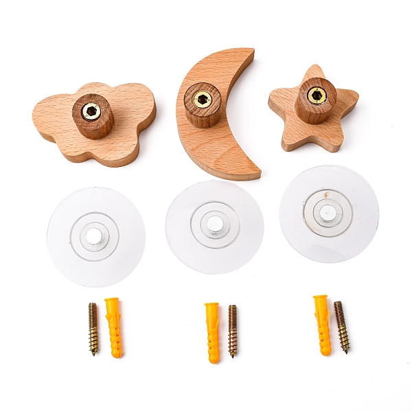 

PandaHall Globleland 6 Sets 3 Style Wood Wall Mounted Hook Hangers, for Bag Clothes Key Scarf Hanging Holder, Mix Shape, Wheat, 57x84x35mm..., Orange