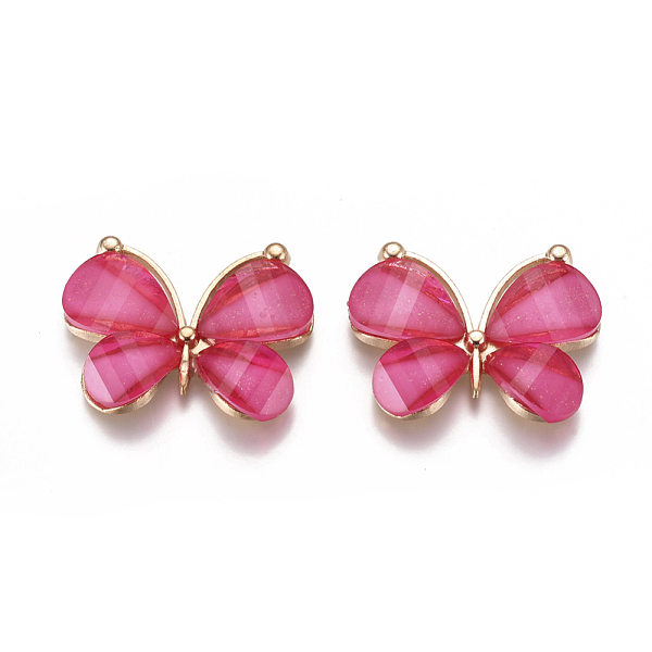 

PandaHall Alloy Pendants, with Resin, Faceted, Butterfly, Light Gold, Fuchsia, 21~22x28~29x4.5mm, Hole: 2.5mm. Alloy+Resin Butterfly Pink