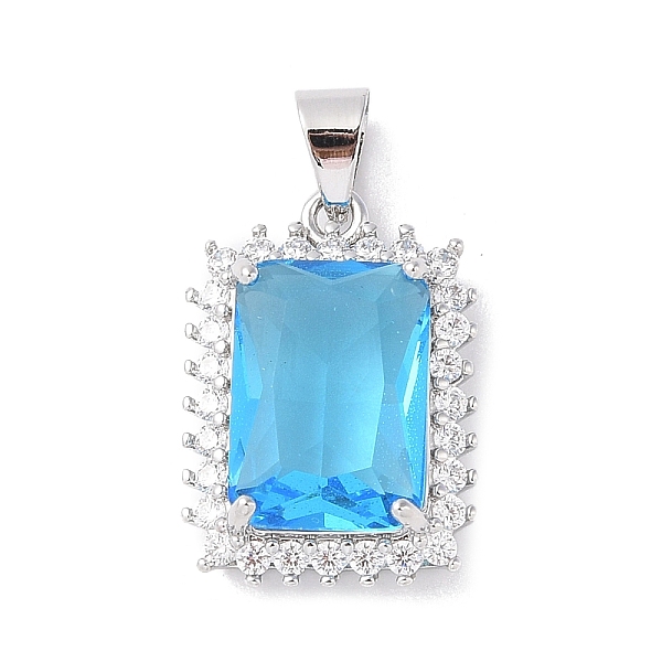 

PandaHall Rack Plating Brass Micro Pave Cubic Zirconia Pendants, Long-lasting Plated, Rectangle, Platinum, Light Sky Blue, 21.5x15x7mm, Hole...