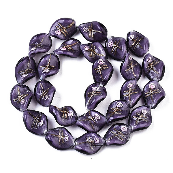 

PandaHall Handmade Gold Sand Lampwork Beads, Twist, Dark Slate Blue, 20~21x15~16x8~10mm, Hole: 1~1.4mm Lampwork Twist