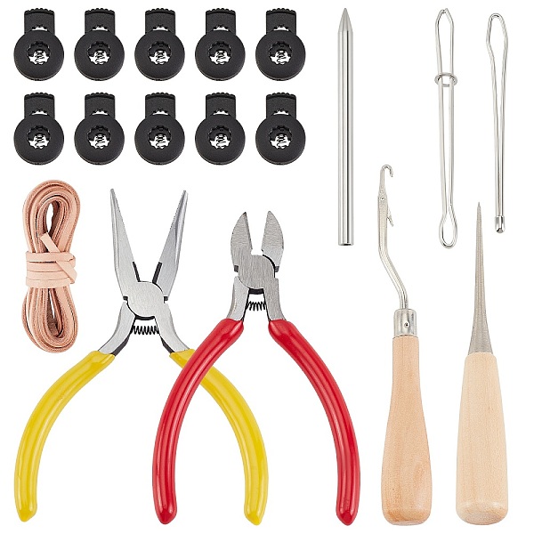 PandaHall Olycraft Baseball Glove Fixing Tools Set, Including Wooden Hooks, Iron Bodkin Threaders, 201 Stainless Steel Needles, Steel Pliers...