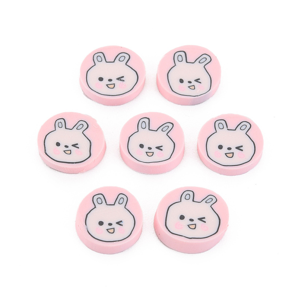 

PandaHall Handmade Polymer Clay Cabochons, Flat Round with Rabbit, Pink, 8.5~9.5x2mm, about 5000pcs/1000g Polymer Clay Rabbit Pink