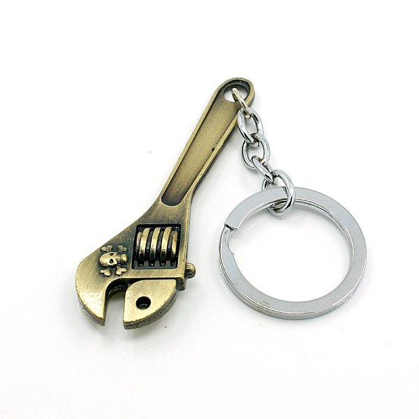 

PandaHall Alloy Keychain, with Iron Findings, Wrench, Mixed Color, Ring: 28x2mm, 115mm Alloy Tool