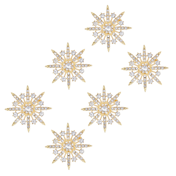 

PandaHall SUPERFINDINGS 6Pcs Alloy Rhinestone Brooches, 8 Pointed Star Pins, Golden, 41x42mm Alloy+Rhinestone Star Clear