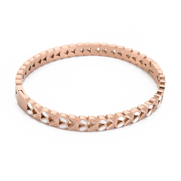 

PandaHall Stainless Steel Leaf Bangle with Enamel for Women, Rose Gold, Inner Diameter: 2x2-1/4 inch(5x5.8cm) Stainless Steel