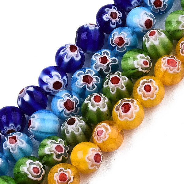 

PandaHall Handmade Millefiori Glass Beads Strands, Round with Flower Pattern, Mixed Color, 10mm, Hole: 1.2mm, about 36~38pcs/strand, 13.78..., Multicolor