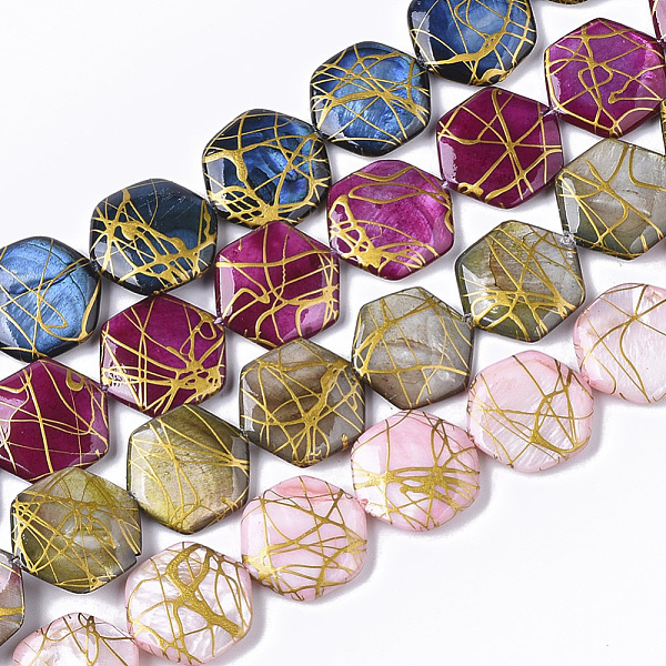 

PandaHall Drawbench Freshwater Shell Beads Strands, Dyed, Hexagon, Mixed Color, 18~20x17.5~18.5x3.5~5.5mm, Hole: 1mm, about 21pcs/Strand..., Multicolor
