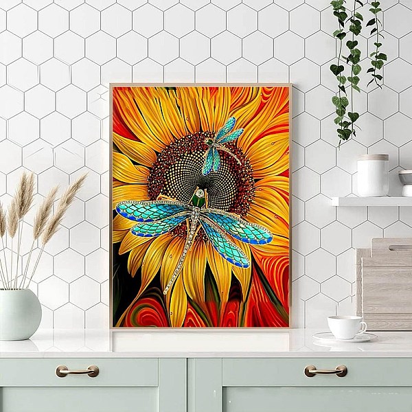 

PandaHall Sunflower with Dargonfly DIY Natural Scenery Pattern 5D Diamond Painting Kits, Yellow, 400x300mm Acrylic Flower Yellow