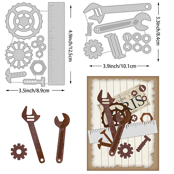 

PandaHall BENECREAT 2Pcs Tools Pattern Carbon Steel Cutting Dies Stencils, Rulers Wrenches Pattern Metal Die Cuts Metal Stencil Template for...