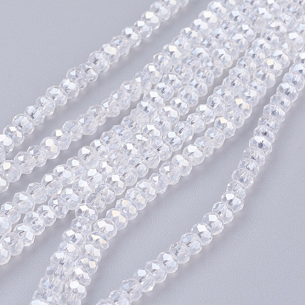 

PandaHall Electroplate Glass Beads Strands, AB Color Plated, Faceted, Flat Round, Clear AB, 3x2mm, Hole: 0.5mm, about 165~170pcs/strand..., White