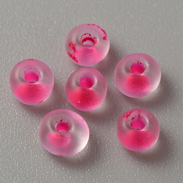 

PandaHall Transparent Frosted Glass Beads, Rondelle, Deep Pink, 5x3.5mm, Hole: 1.2mm, about 2400pcs/200g Glass Rondelle