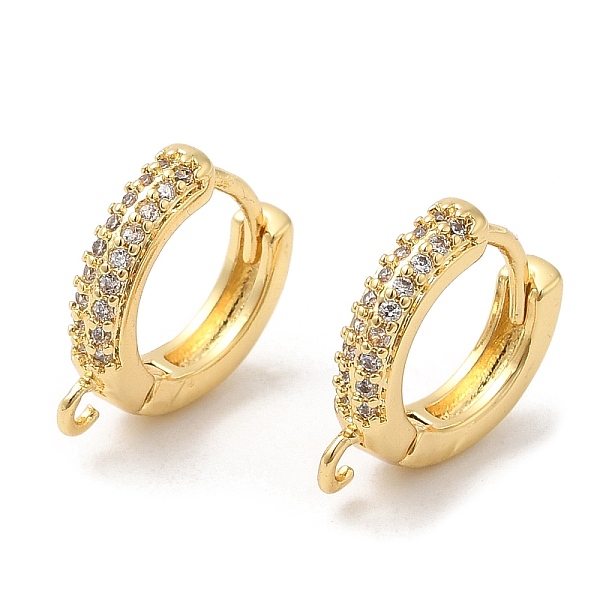 

PandaHall Brass Micro Pave Cubic Zirconia Hoop Earrings Findings, Ear Wire with Loops, Golden, 14x12.5x2.5mm, hole: 1.4mm, Pin: 1mm..., Clear