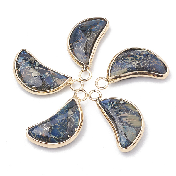 

PandaHall Synthetic Regalite/Imperial Jasper/Sea Sediment Jasper Pendants, with Golden Tone Brass and Iron Findings, Moon, Marine Blue...