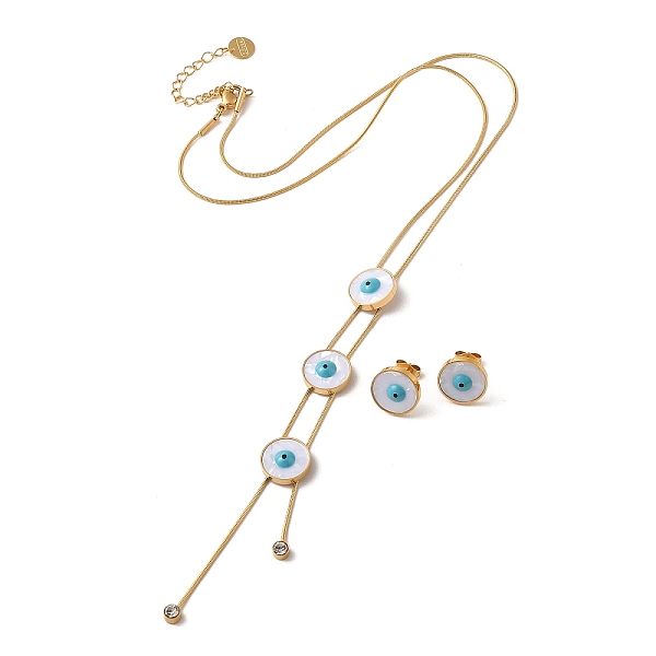 

PandaHall Evil Eye 304 Stainless Steel Jewelry Set, Natural Shell with Enamel Stud Earrings and Lariat Necklace, Golden, Necklaces...
