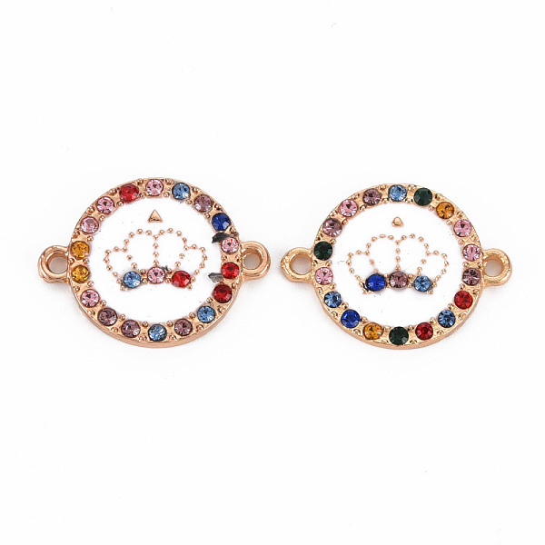 

PandaHall Alloy Links Connectors, with Enamel and Colorful Rhinestone, Light Gold, Flat Round with Crown, Creamy White, 15x20x2mm, Hole..., Multicolor