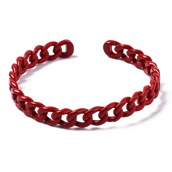 PandaHall Spray Painted Brass Cuff Bangles, Curb Chain, FireBrick, Inner Diameter: 1-7/8 inch(4.9cm), 7.5mm Brass Red
