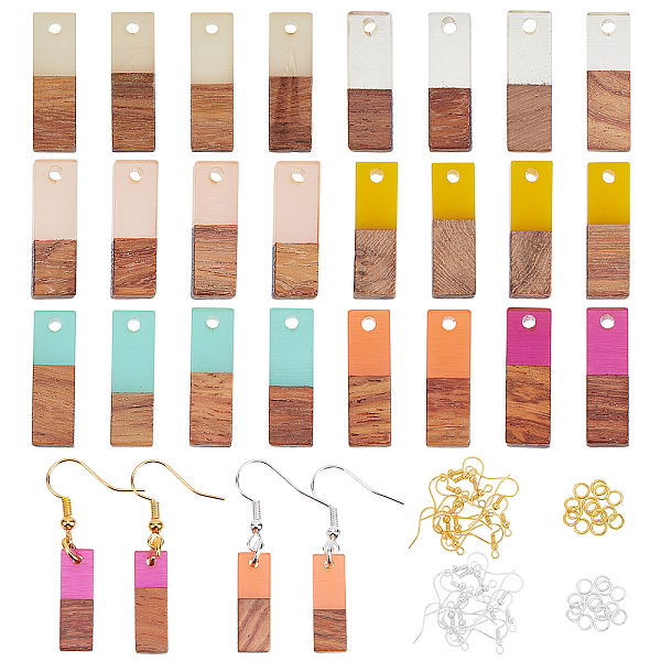 

PandaHall Olycraft DIY Walnut Wooden Dangle Earring Making Kits, 28Pcs 7 Colors Rectangle Resin & Walnut Wood Pendants, Brass Earring Hooks..., Multicolor