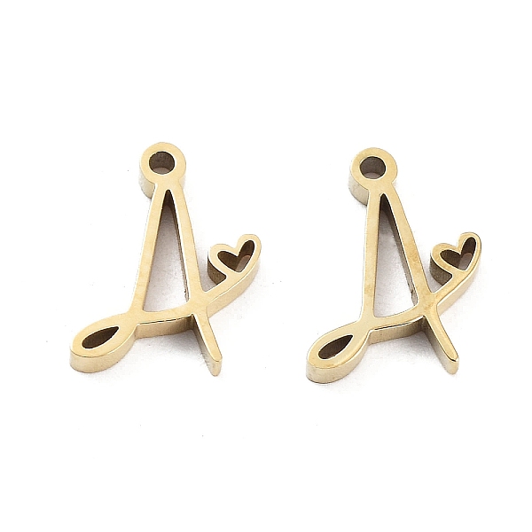 

PandaHall 304 Stainless Steel Charms, Laser Cut, Real 14K Gold Plated, Letter A, 11x6.5x1.5mm, Hole: 1mm 304 Stainless Steel Letter A