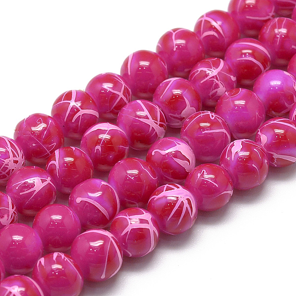 

PandaHall Drawbench Glass Beads Strands, Baking Painted, Dyed, Round, Fuchsia, 6~6.5mm, Hole: 1.5mm, about 145pcs/strand, 31.8 inch Glass..., Pink