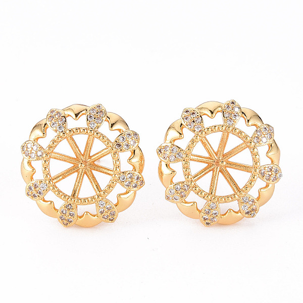 

PandaHall Brass Micro Pave Clear Cubic Zirconia Stud Earrings Findings, for Half Drilled Bead, Nickel Free, Flower, Real 18K Gold Plated...