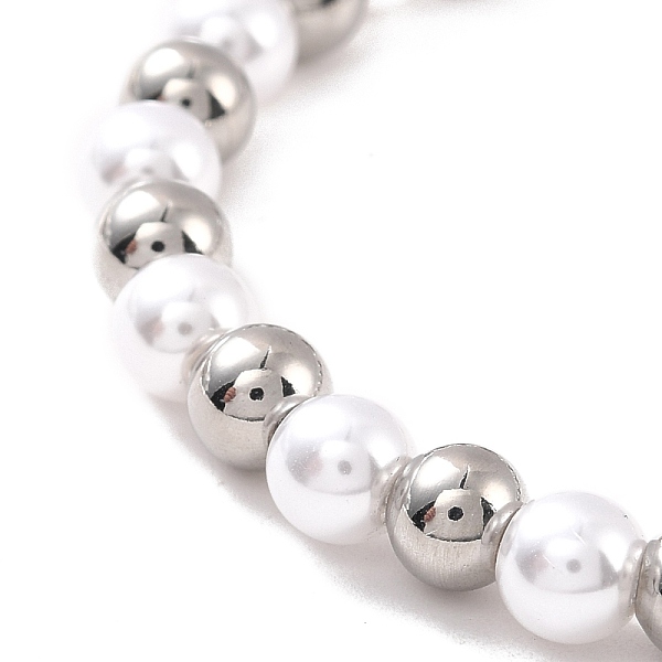 

PandaHall 201 Stainless Steel & Plastic Pearl Round Beaded Bracelet for Women, Stainless Steel Color, 7-1/8 inch(18cm) Plastic