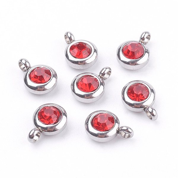 

PandaHall Trendy Original Color 304 Stainless Steel Grade A Rhinestone Charms, Faceted, Flat Round, Light Siam, 9x6.5x4mm, Hole: 2mm..., Red