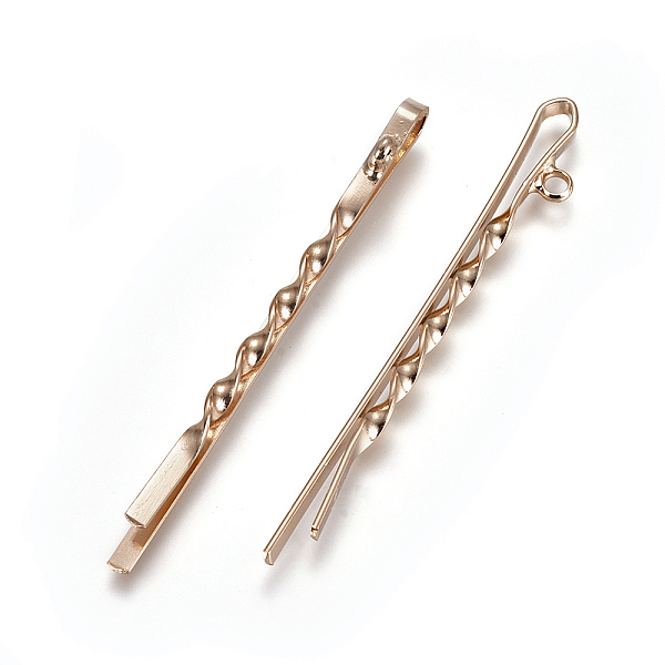 

PandaHall Iron Hair Bobby Pin Findings, with Loop, Light Gold, 55.5x2x3~6mm, Hole: 2mm Iron