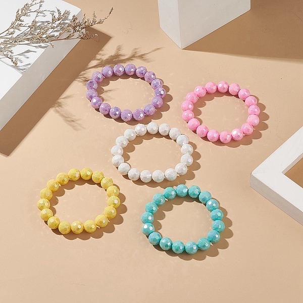 

PandaHall Macaron Color Faceted Acrylic Round Beaded Necklaces, for Women, Mixed Color, Inner Diameter: 2-1/8 inch(5.3cm) Acrylic Multicolor