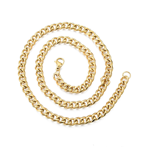 

PandaHall Men's 201 Stainless Steel Cuban Link Chain Necklace, Golden, 19.69 inch(50cm), Wide: 7mm 201 Stainless Steel