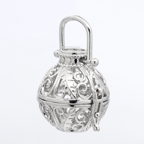 

PandaHall Round Brass Hollow Cage Pendants, For Chime Ball Pendant Necklaces Making, Cadmium Free & Nickel Free & Lead Free, Platinum...
