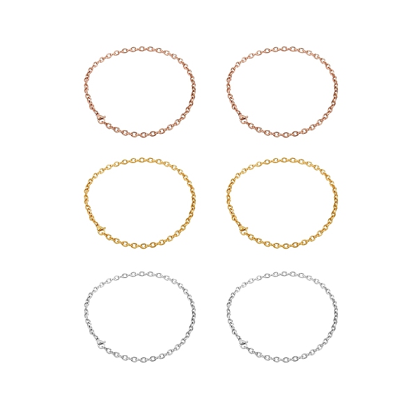 

PandaHall 6Pcs 3 Colors 304 Stainless Steel Cable Chain Anklets, with Lobster Claw Clasp, Mixed Color, 9-7/8 inch(25cm), 2pcs/color...