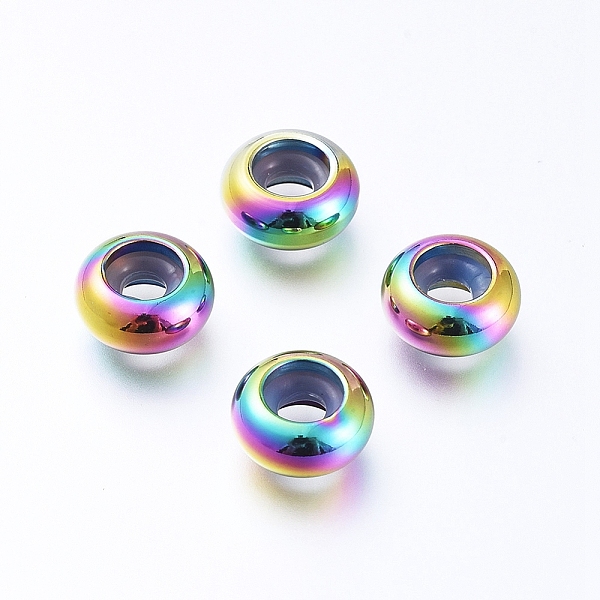 

PandaHall Vacuum Plating 202 Stainless Steel Beads, with Plastic, Slider Beads, Stopper Beads, Rondelle, Rainbow Color, 9x4.5mm, Hole: 3mm...