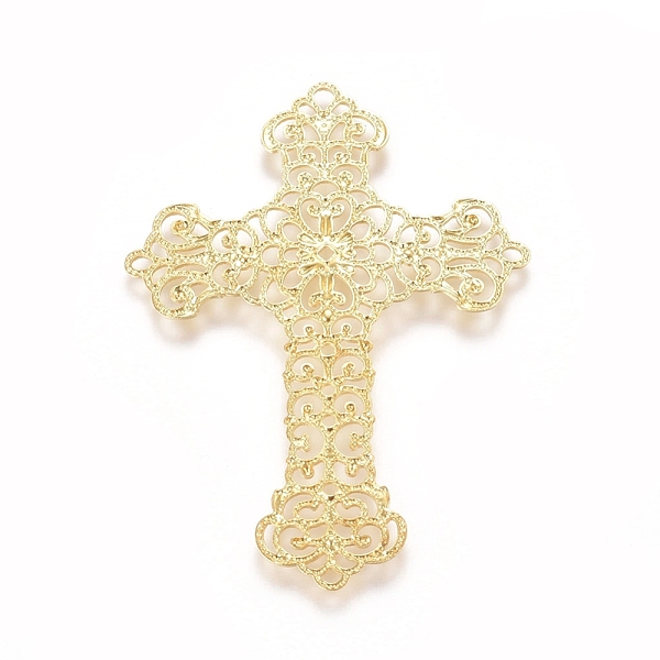 

PandaHall Brass Filigree Joiners Links, Cross, Nickel Free, Raw(Unplated), 52x37x0.8mm Brass Cross