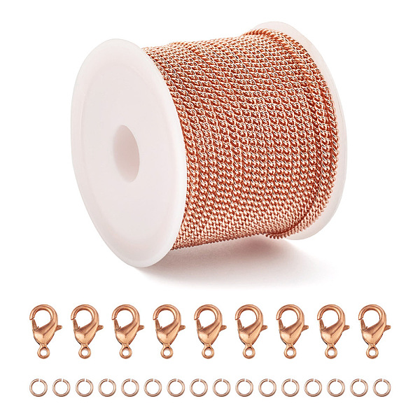 

PandaHall DIY Chain Bracelet Necklace Making Kit, Including Brass Curb Chains & Jump Rings & Lobster Claw Clasps, Rose Gold, Chain: 5M/bag...