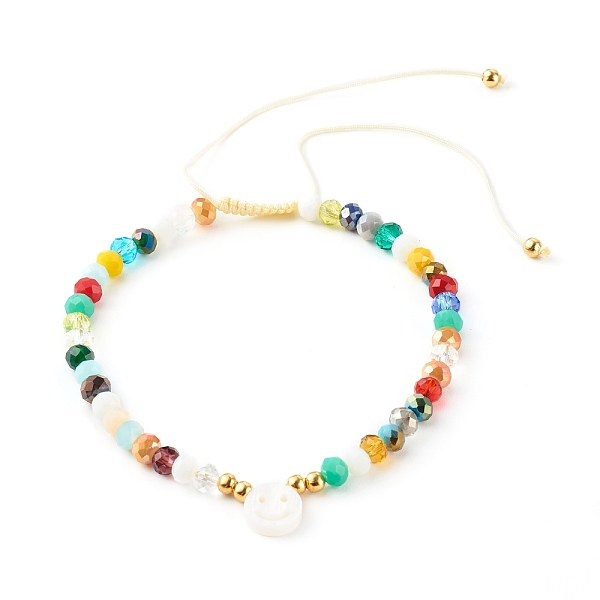

PandaHall Electroplate Glass Nylon Thread Braided Bead Bracelets, with Natural Shell Beads, Smile, Yellow, Inner Diameter: 2 inch(5.1cm)...