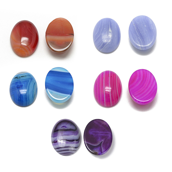 Natural Striped Agate/Banded Agate And Synthetic Rhodochrosite Cabochons