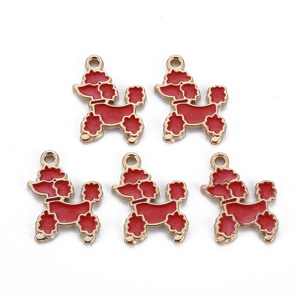 

PandaHall Alloy Enamel Pendants, Light Gold, Cadmium Free & Nickel Free & Lead Free, Poodle, FireBrick, 21x16x1.5mm, Hole: 1.6mm..., Red