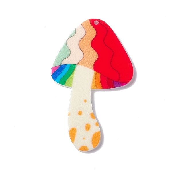 

PandaHall Opaque Printed Acrylic Big Pendants, Mushroom, Rainbow Pattern, 54x33x2mm, Hole: 1.6mm Acrylic Rainbow