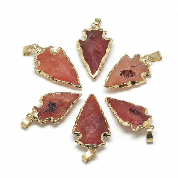 

PandaHall Natural Red Agate Pendants, with Brass Findings, Dyed, Golden, 25~50x15~25x5~15mm, Hole: 7x4mm Carnelian Others