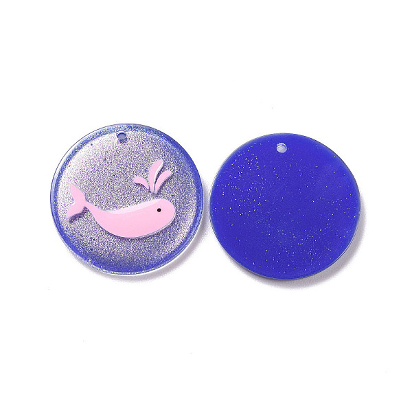 

PandaHall Acrylic Pendants, with Enamel and Glitter Powder, Flat Round with Dolphin Pattern, Blue, 24x2mm, Hole: 1.5mm Acrylic Dolphin Blue