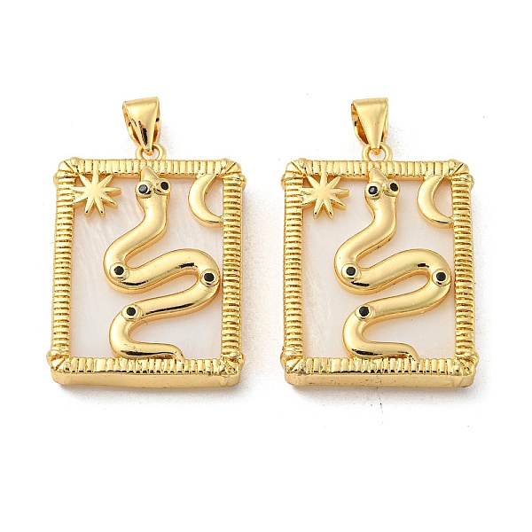 

PandaHall Brass Pendants, with Cubic Zirconia & Shell, Rectangle with Snake Charms, Real 18K Gold Plated, 24x18.5x4mm, Hole: 4.5x3.5mm..., Clear