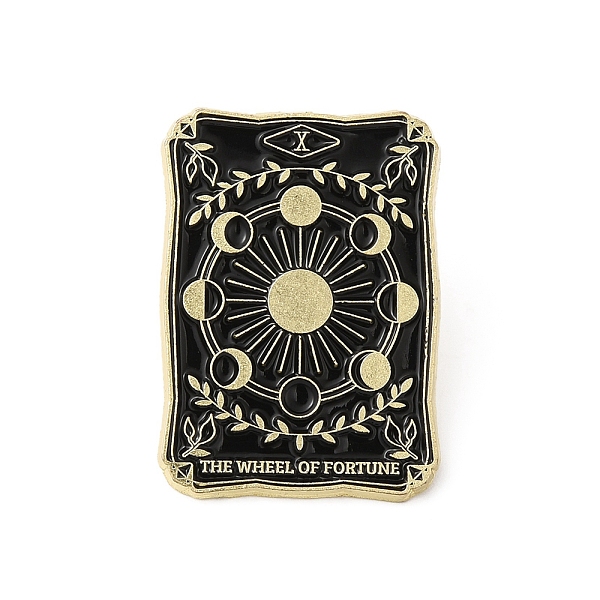 PandaHall Alloy Brooch, Enamel Pins, Light Gold, Tarot Card Badges, The Wheel of Fortune, Black, 30.5x21.5x1.5mm Alloy+Enamel Rectangle...