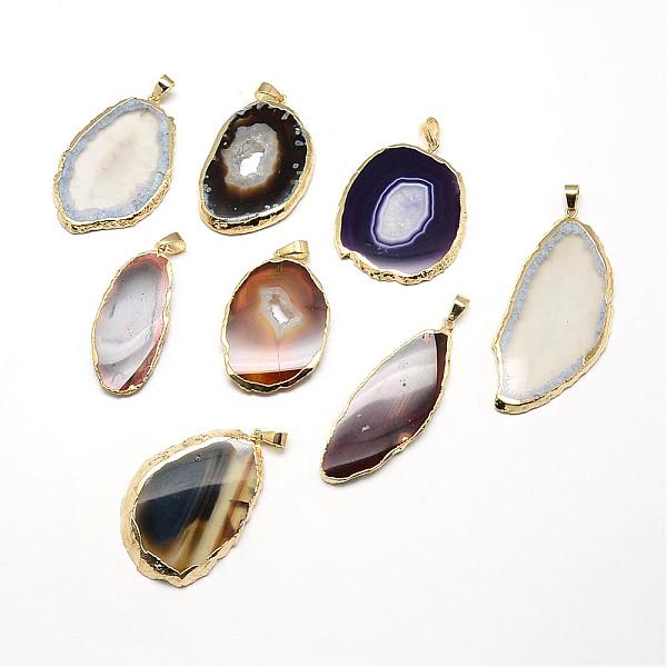 

PandaHall Natural Agate Pendants, with Golden Tone Brass Findings, Dyed, Nuggets, Mixed Color, 41~63x17~34x2.5~4.5mm, Hole: 3.5x5.5mm..., Multicolor